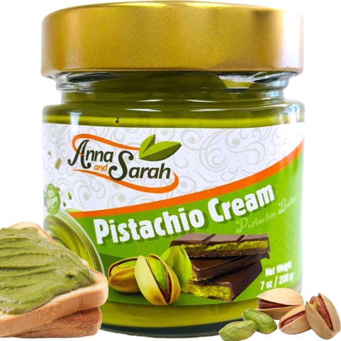 Anna and Sarah Pistachio Butter Spreadable Cream, 7.75 oz, Gluten Free, Halal, Ideal for Knafeh and Chocolate Desserts