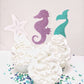 24 Pieces Mermaid Theme Glitter Cupcake Topper Cake Picks Decoration For Baby Shower Birthday Party Favors, Mermaid Tail, Seahor
