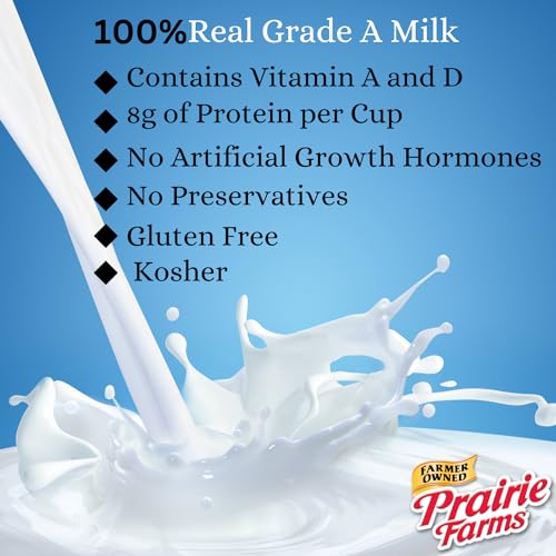 Prairie Farms Whole Milk, Shelf Stable, Boxed & Ultra Pasteurized (Uht), Vitamin D White Milk - Preservative And   Free, Gluten Free, Kosher, Made In Usa - 1 Quart (4 Pack)