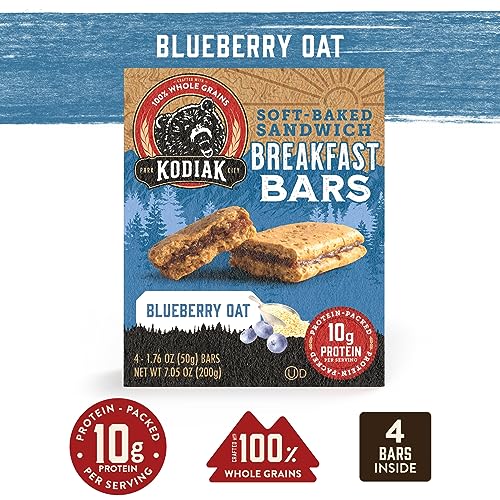 Kodiak Cakes Soft Baked Sandwich Breakfast Bar, Blueberry Oat, High Protein, 100% Whole Grains, 12 boxes with 4 bars each (48 ba