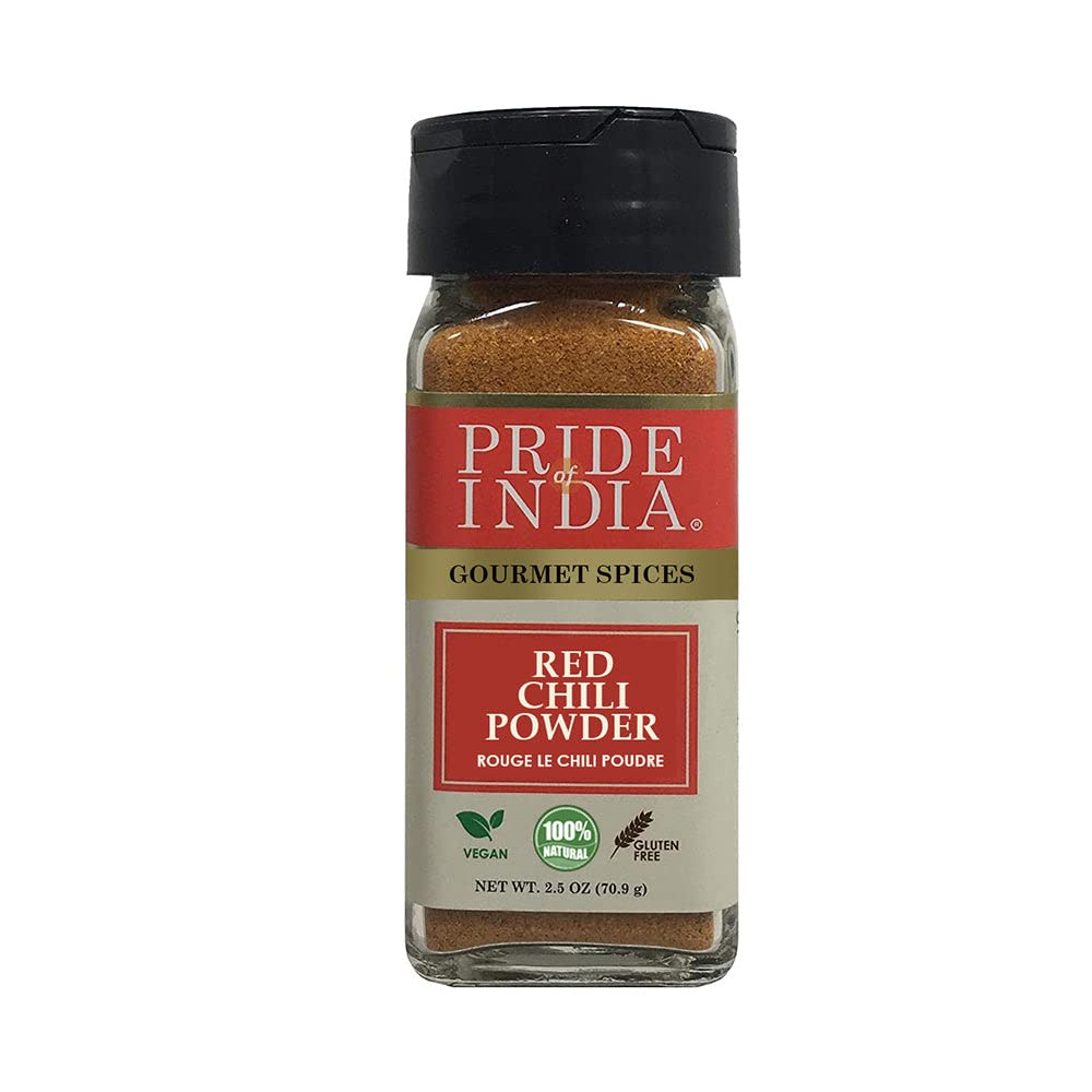 Pride Of India | Red Chili Ground 2.1 Oz (59 Gm) Small Dual Sifter Jar | Traditional Indian Spice | Ideal For Gourmet & Savory Dishes Dishes | Non-Bioengineered, Gluten Free | Easy To Use