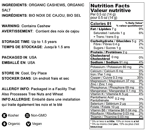 Food to Live Organic Dry Roasted Whole Cashews with Himalayan Salt, 8 Pounds Non-GMO, Oven Roasted and Lightly Salted Nuts, No O