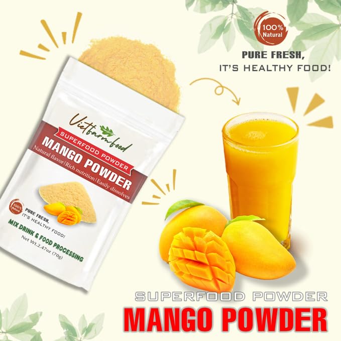 Mango Powder 2.47 Oz (70G) Vietfarmfood: Freeze-Dried Extracted From 100% Pure, Sugar-Free. Used To Mix Mixed Drinks Fresh Fruit