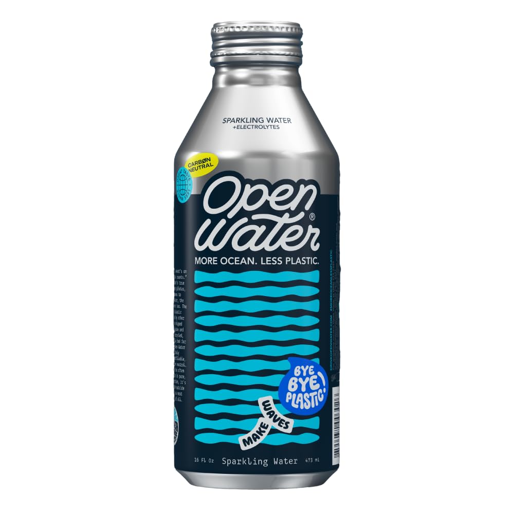 Open Water Sparkling Bottled Water with Electrolytes, 16 oz Aluminum Bottles, BPA-free, Eco-friendly, Pack of 72