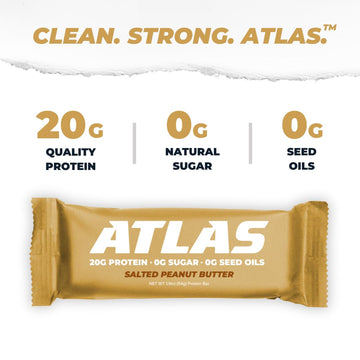Atlas Bar - 20g Protein  1g Sugar  0g Seed Oils  0g Artificial Sweeteners (12 Count  Salted Peanut Butter)