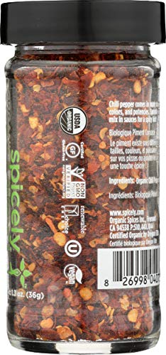 Spicely Organic Chili Pepper Crushed 1.30 Ounce Jar Certified Gluten Free