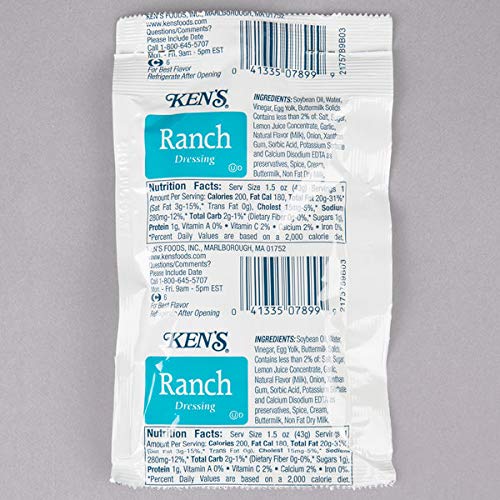 Bulk Wholesale Supplies Kens Ranch Dressing Packets, 1.5 Ounce, Case of 60