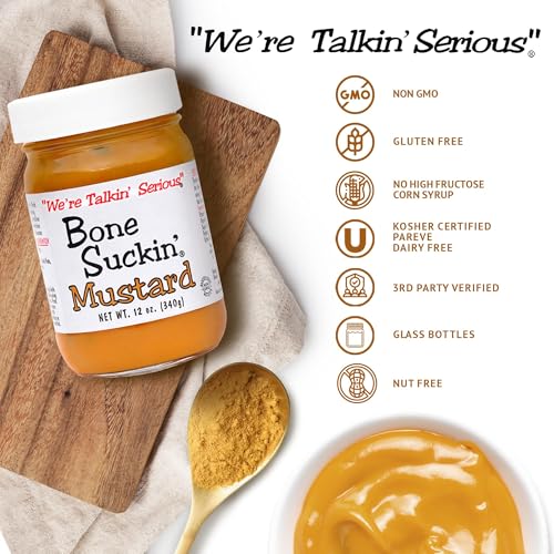 Bone Suckin Variety Mustard, 12 oz in Glass Bottle - Gourmet Jalapeno Mustard, Sweet Spicy, Creamy & Tangy, Gluten-Free, Non-GM
