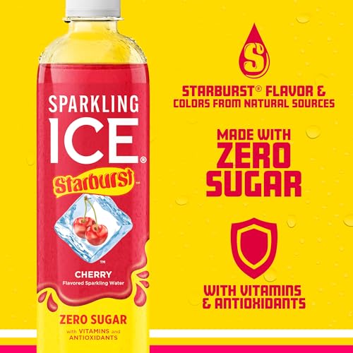 Sparkling Ice STARBURST Cherry, Zero Sugar Flavored Sparkling Water, with Vitamins and Antioxidants, Low Calorie Beverage, 17 fl