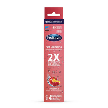Pedialyte Fast Hydration Electrolyte Powder Packets, Fruit Punch, Hydration Drink, 24 Single-Serving Powder Packets