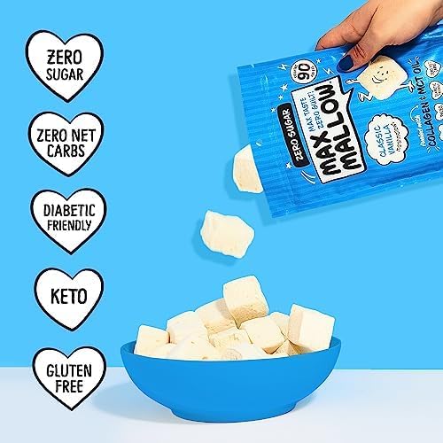 Max Mallow Sugar Free Marshmallows - Keto Friendly  Perfect for Smores  Hot Chocolate  and Baking with Zero Sugar Snacks  Smores Mct Oil Zero Sugar Marshmellow Marshmallow Classic Vanilla  2 Pack