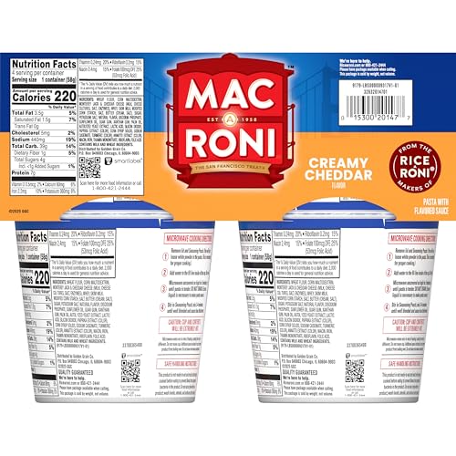 Mac-A-Roni Cup, Creamy White Cheddar, 2.04 Oz, Pack of 4