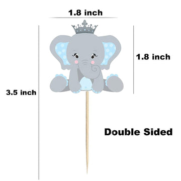 Finduat 48 Pieces Blue Elephant Cupcake Toppers For Boy Baby Shower Decorations Supplies, Baby Boy Birthday Party Supplies(Doubl