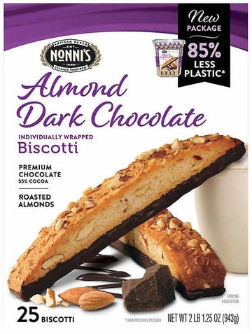Nonnis Biscotti, Almond Dark Chocolate, 25-Count