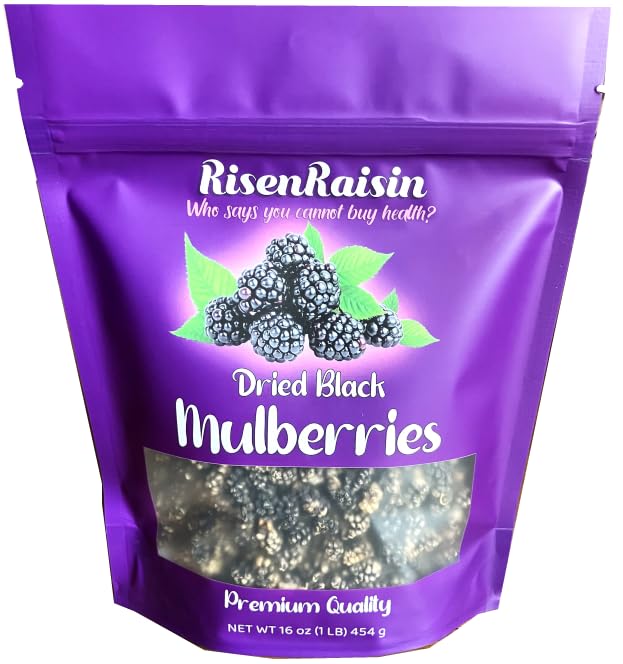 RisenRaisin Dried Black Mulberries, No Sugar Added, All Natural, 16 oz (1 LB)