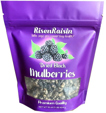 RisenRaisin Dried Black Mulberries, No Sugar Added, All Natural, 16 oz (1 LB)