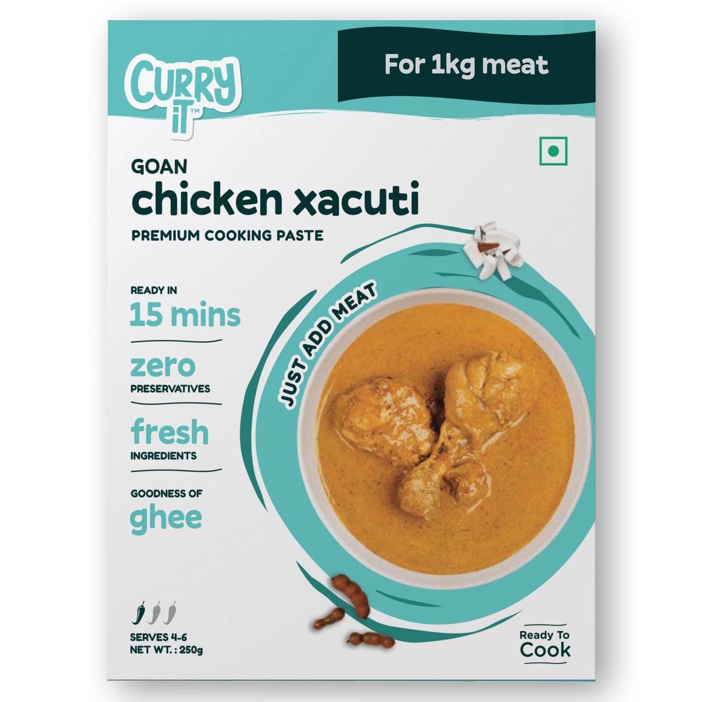 CURRYiT Goan Chicken Xacuti Curry Paste 250g | Ready to Cook in 15 mins | Serves 6 | Just add Fresh Meat or Veggies | Made with Ghee | No Preservatives | Eat with Rice, Bread | Indian Masala Gravy