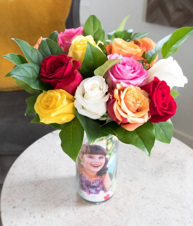 From You Flowers - One Dozen Rainbow Roses with Glass Vase | Fresh Flower Bouquets for Birthday  Anniversary  Get Well or Celebration