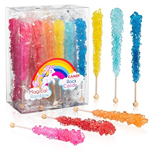 Candy Envy Rainbow Rock Candy Sugar Sticks - 18 Individually Wrapped - Assorted Colors