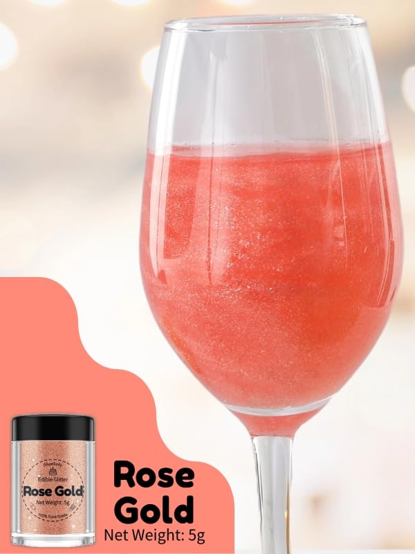 Shanlinly Rose Gold Edible Glitter - Food Grade Shimmer Dust for Cakes, Cookies, Cupcakes, 5g