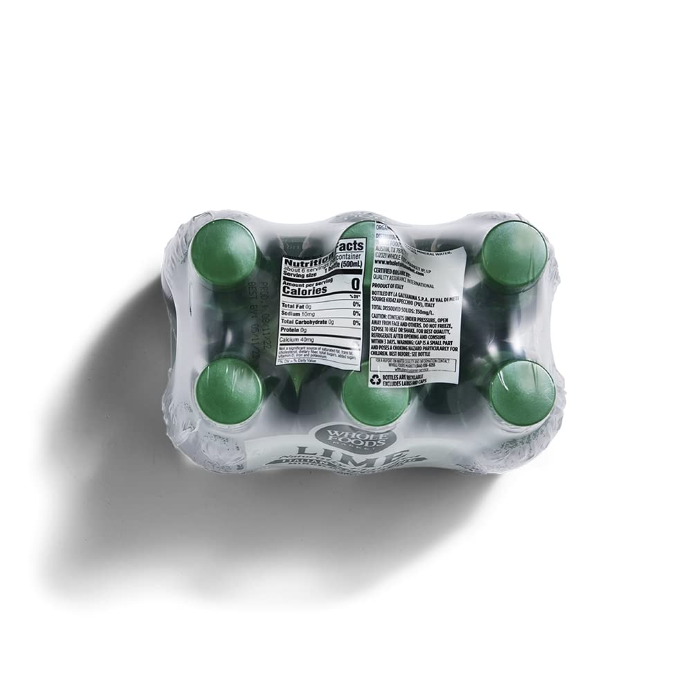 Whole Foods Market Organic Italian Lime Sparkling Mineral Water, 6 Pack, 16.9 Fl Oz - Refreshing & Natural Sparkling Drink