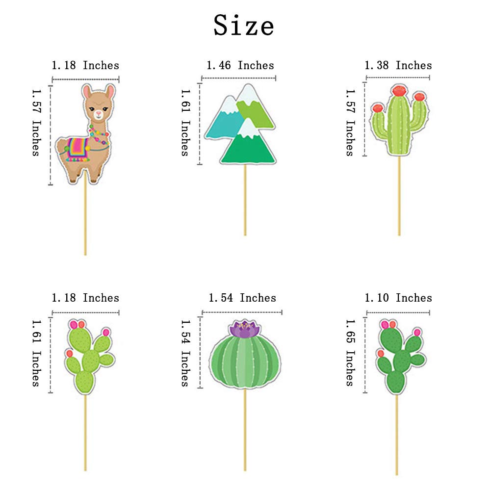Llama Cactus Cupcake Toppers Party Cake Toppers 48Pcs, Mexican Fiesta Alpaca Cactus Theme Party Supplies Cake Decorations For Ba