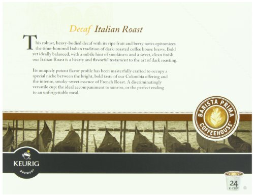 Barista Prima Dark Roast Decaf K-Cup Coffee Pods, 24 Count (Pack of 4), Compatible with Keurig malt-inspired