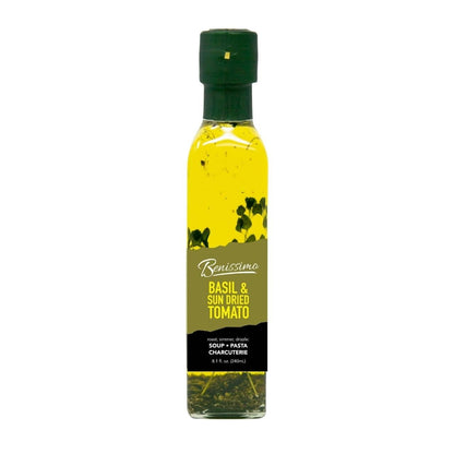 Benissimo Basil and Sun Dried Tomato Herb Infused Oil, All Natural, Farm Fresh Herbs, Sizzle and Drizzle, 8.1 FL Oz