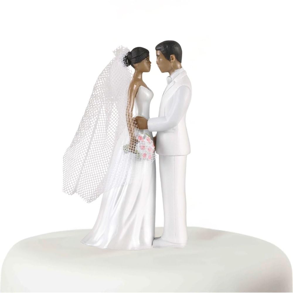 Elegant African American Couple White Plastic Cake Topper - 4.5 (1 Count), Unique & Stylish Centerpiece Decoration - Perfect For Weddings, Engagement & Anniversary Celebrations