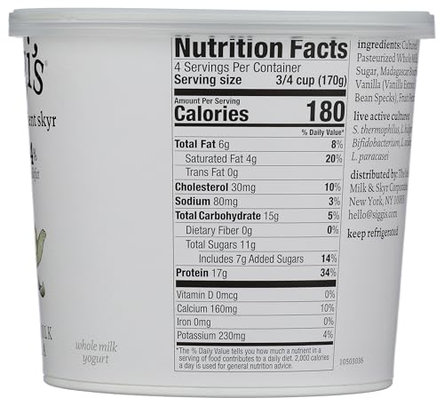 siggis Icelandic Strained Whole Milk Yogurt, Vanilla, 24 oz. - Thick, Protein-Rich Yogurt Snack