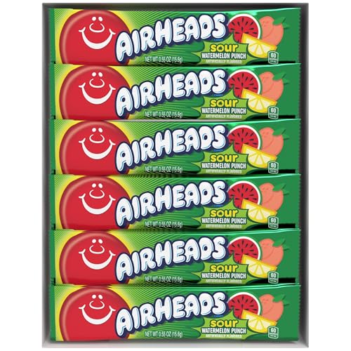 Airheads Sour Candy Bars, Sour Watermelon Punch Flavored, Bulk, Concessions, Parties, Pack Of 36 Bars