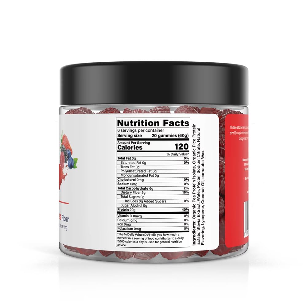 Sugar Free Protein Gummies with 20g per serving & High Fiber | High Protein Snacks | Healthy Snacks for mature-themeds | Plant Based | Fiber Gummies for mature-themeds | 1g Net Carb  Stevia  Natural Flavor.