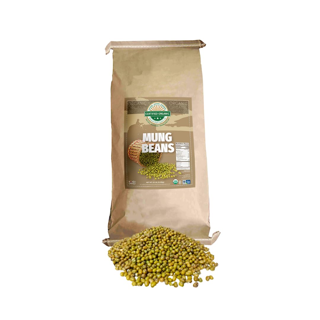 Mountain High Organics - 25 lbs, Certified Organic Dried Mung Beans, Non GMO, Vegan, Sproutable Whole Dried Moong Dal Beans, Pla