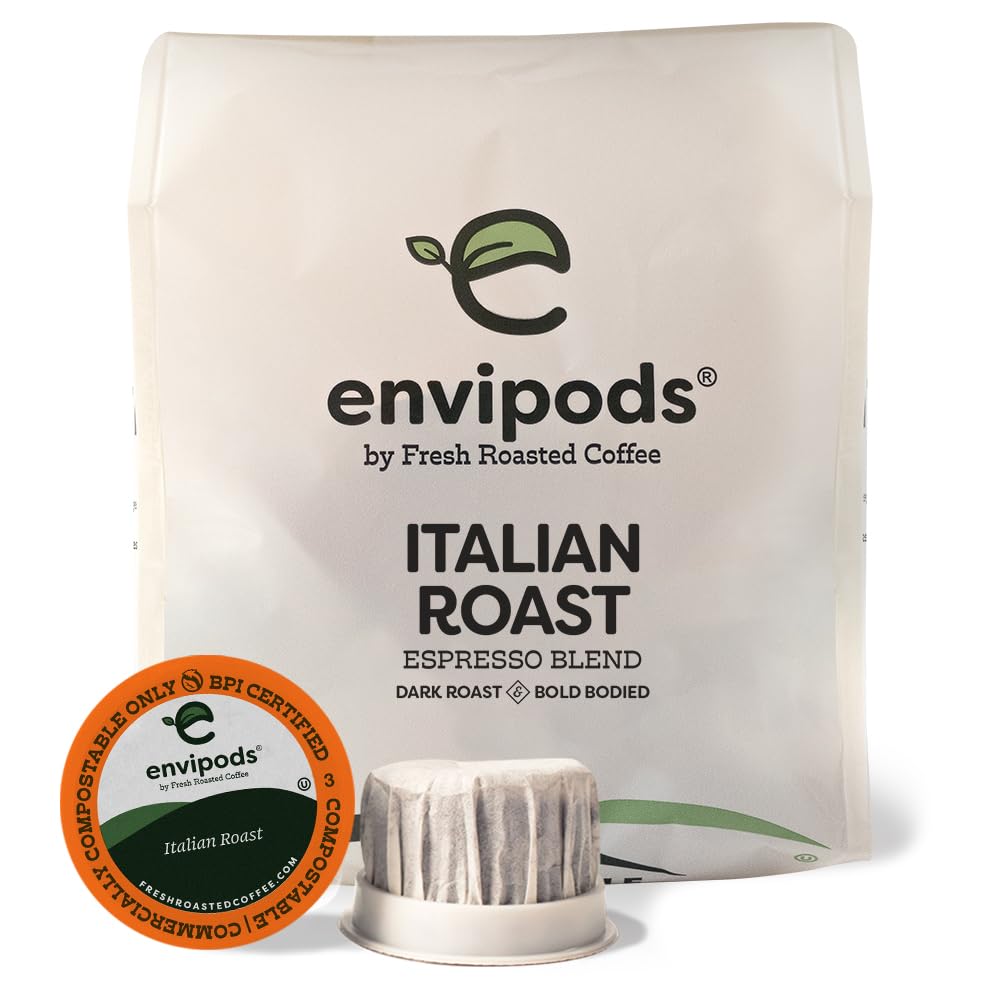 Fresh Roasted Coffee Italian Roast Compostable Envipods Dark Roast 12 Count for Keurig K Cup Brewers