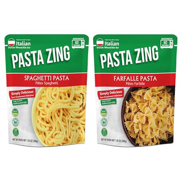 Pasta Zing Microwavable Variety Pasta Pack of 7 | 3x Farfalle | 4x Spaghetti | Microwave Pasta Ready To Eat in 60 Sec - Fully Co