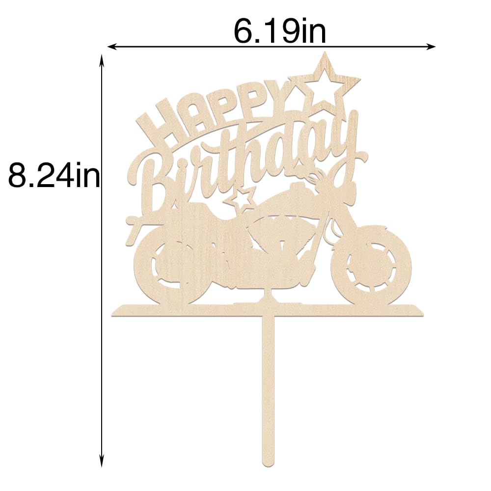 Ruscalin Happy Birthday Cake Topper Black Flash Motorcycle Party Decoration Birthday Party Cake Decoration (Wood)