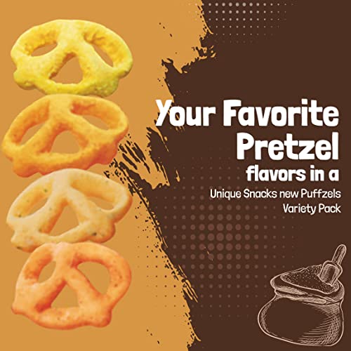 Unique Snacks Puffzels Variety Pack, Aged Cheddar And Honey Mustard, 2 Bags Of Each, Gluten-Free Snacks, 4.8 Ounce Snack Bags, Pack Of 4