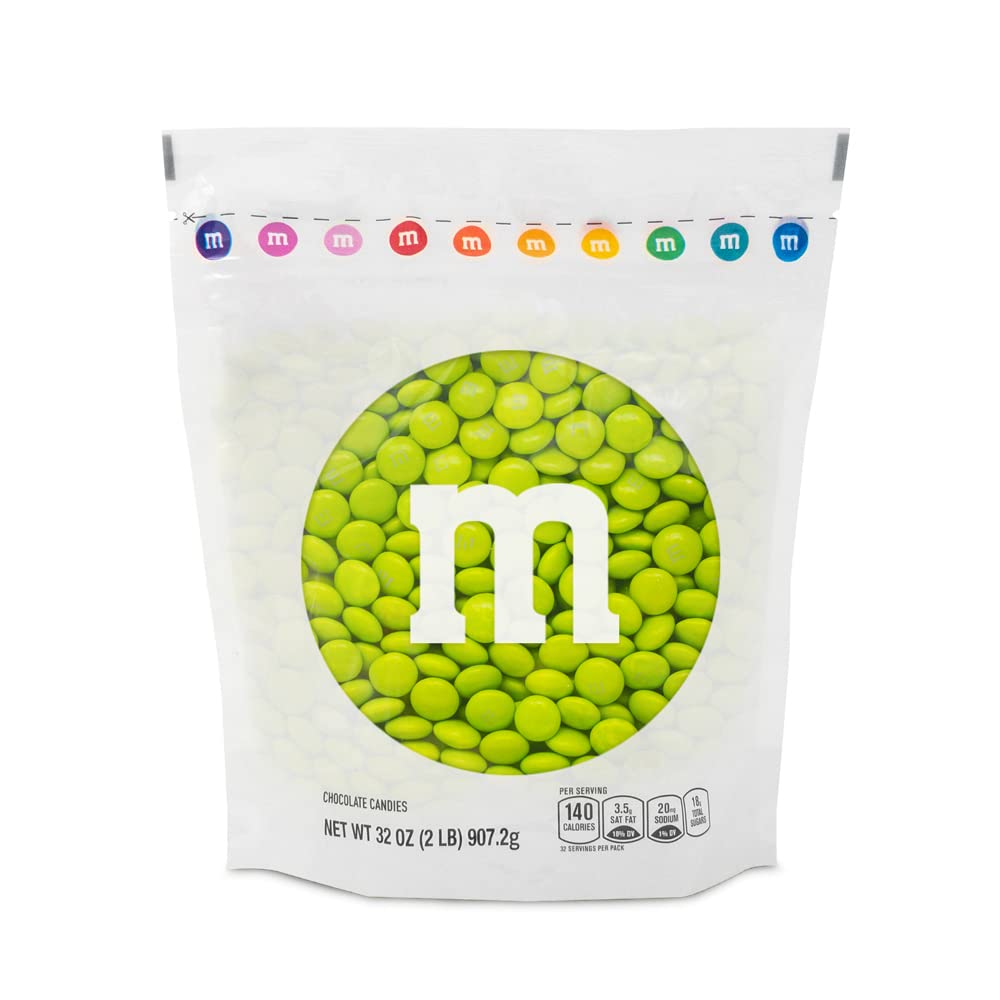 M&MS WORLD Electric Green Milk Chocolate Candy - 2lbs of Bulk Chocolate Candy in a Resealable Pack for Birthdays, Graduations, S