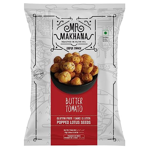 Mr Makhana Butter Tomato Flavored Makhana | Super Snack | Roasted | 2.65Oz (75G) Family Size