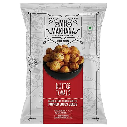 Mr Makhana Butter Tomato Flavored Makhana | Super Snack | Roasted | 2.65Oz (75G) Family Size