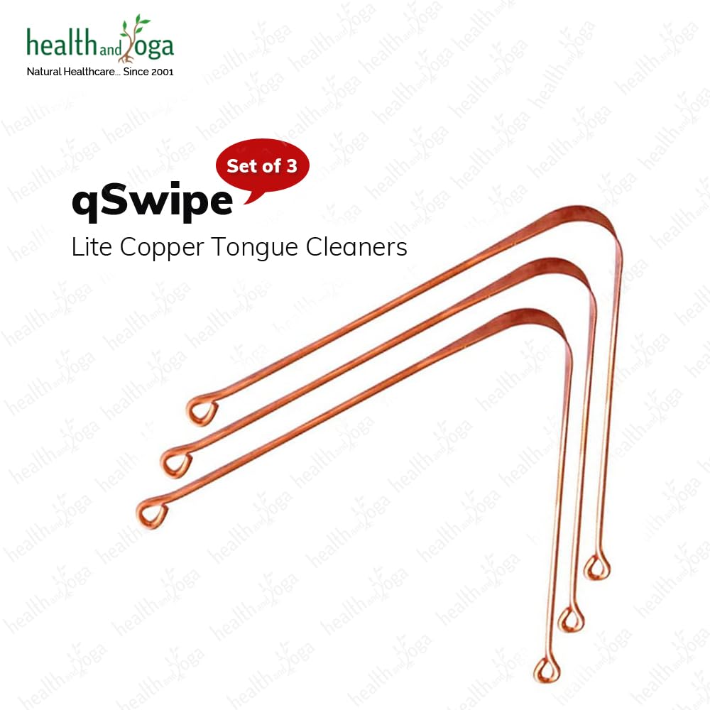 Healthandyoga(Tm) Qswipe Lite Copper Tongue Cleaners - Relief For Bad Breath And Oral Hygiene (Set Of 3)