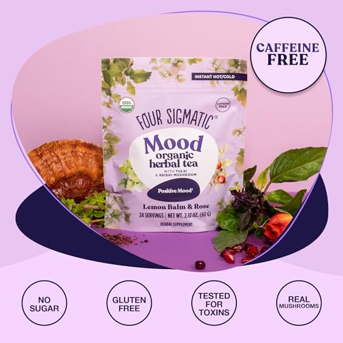Four Sigmatic Mood Organic Herbal Tea | Enhance Emotional Well-Being With Tulsi & Reishi Tea | Calming Lemon Balm Tea W/Adaptoge