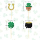 Moitkptt St Patricks Day Cupcake Toppers, 24 Pcs Four Leaf Clover & Leprechaun Hat Mix A