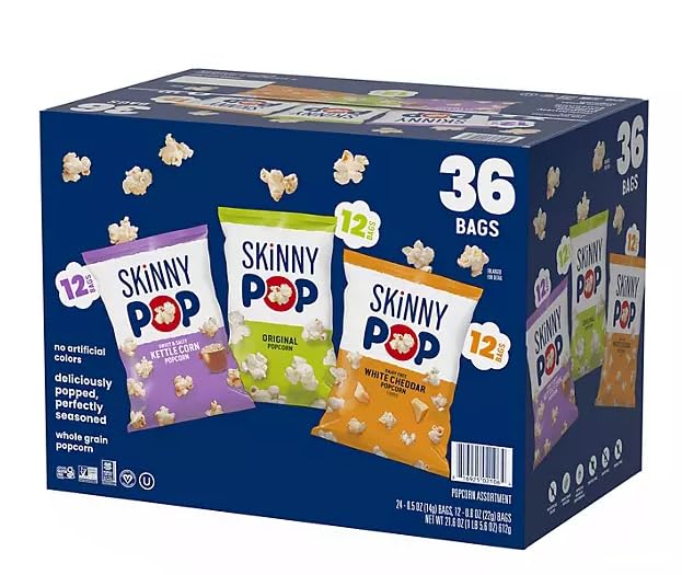 Skinny real Pop Popcorn Variety Pack - Snack Bags Assortment Care Package - Gift Box (36 Count) Bulk bag