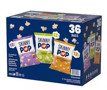 Skinny real Pop Popcorn Variety Pack - Snack Bags Assortment Care Package - Gift Box (36 Count) Bulk bag