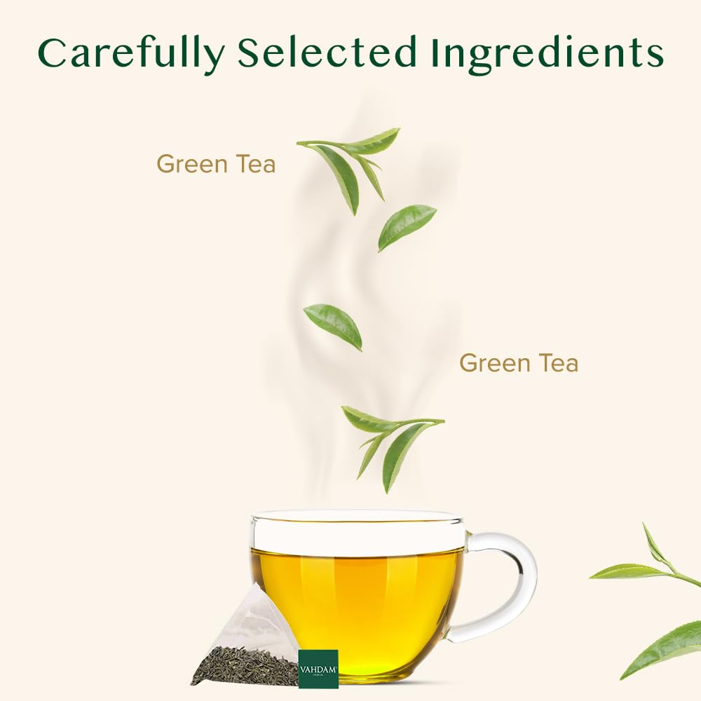 VAHDAM Decaf Himalayan Green Tea Bags - Caffeine Free, Non-GMO, Gluten Free, 100 Count, Resealable Ziplock Pouch