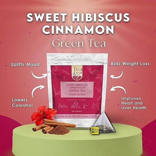 Tea Leaf & Co. Organic Sweet Hibiscus Cinnamon Green Tea Bags - Low Caffeine - 100 Teabags (7.055oz/200gm)