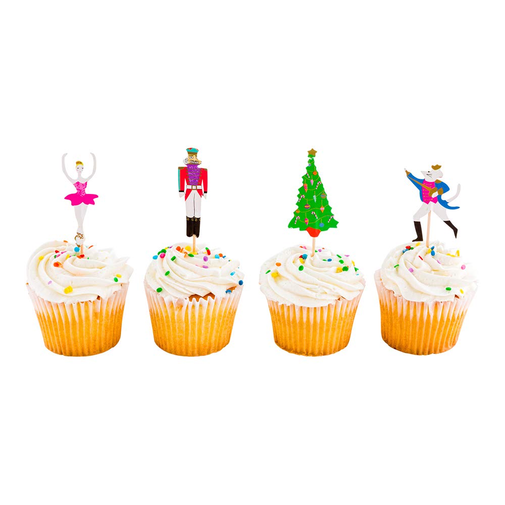 Top Cake Christmas Cupcake Toppers  24 Nutbreaker Holiday Cupcake Toppers - Assorted  Includes Christmas Tree  Ballerina  Nutbreaker  And Rat King  Paper Xmas Cupcake Toppers - Restaurantware