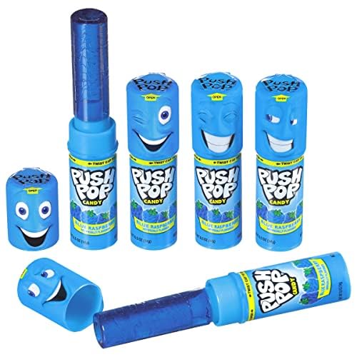 Push Pop Halloween Candy - Individually Wrapped Bulk Blue Lollipops - 10 Ct Hard Candy In Blue Raspberry Flavor, Fun Candy For K