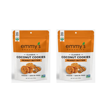 Emmys Organics, Coconut Cookies - Peanut Butter, 6 oz (Pack of 2) | Gluten-Free Organic Cookies, Vegan, Paleo-Friendly